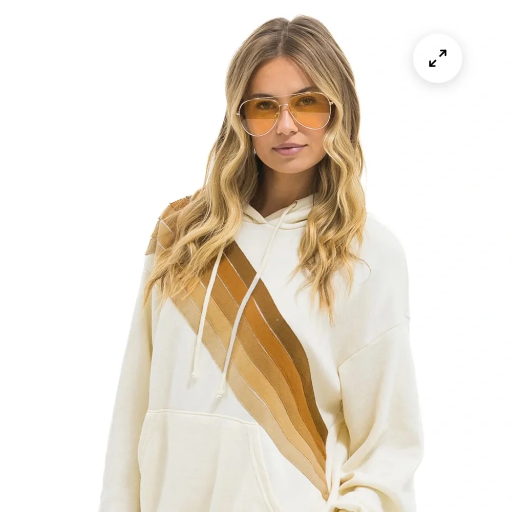 Aviator Nation Wave Stripe Hoodie Vintage White // Brown - Picture 3 of 3